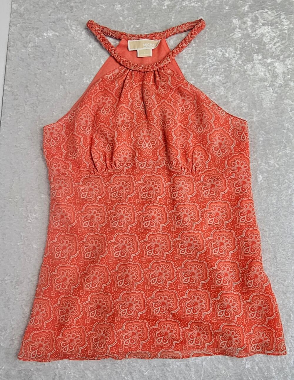 Michael Kors Womens Peach & Tan Silk Halter Top-Size 6